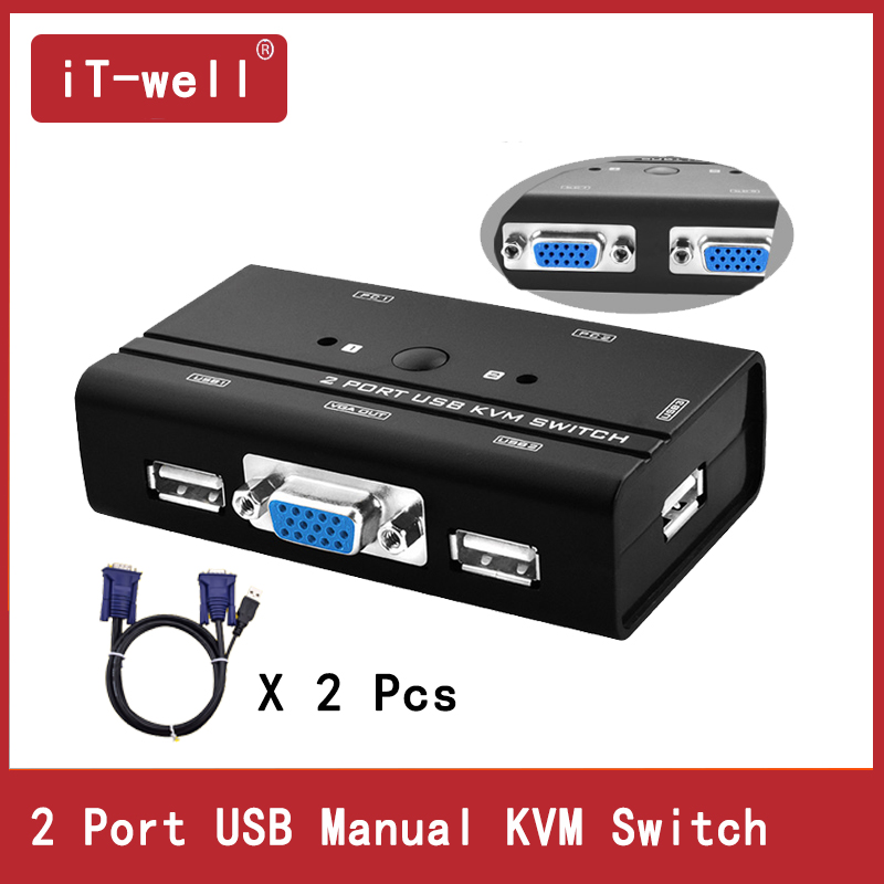 VGA Switch KVM Switch Control 2 PC Hosts by 1 Set of USB Keyboard Mouse and VGA Monitor Multi PC Manage Original Cable