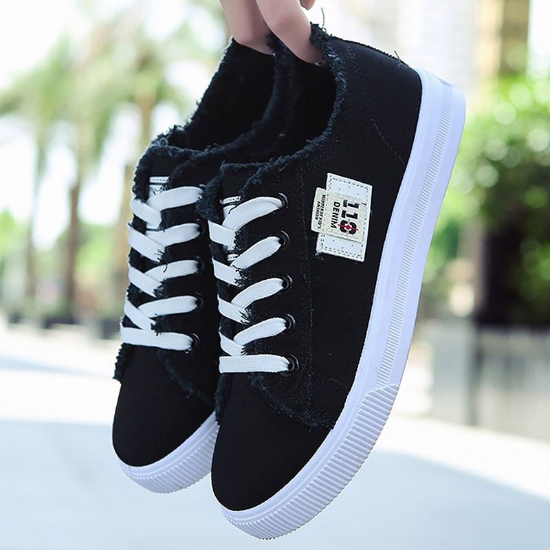 Dames canvas schoenen sneakers effen veter superst... – Grandado