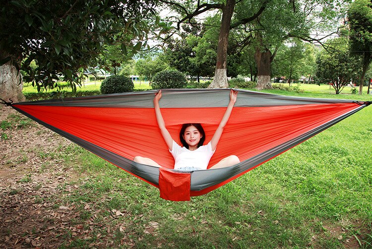 300*200 Sleeping Hammock 2-3 People Hamak Garden Swing Hanging Chair Bed Outdoor Hamacas Camping Goods + loop tree belt: D