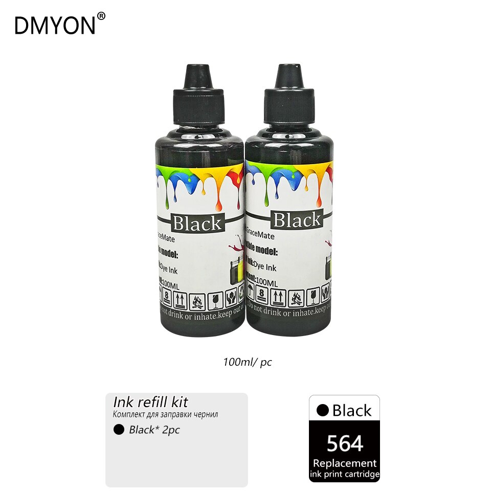 DMYON 564 Ink Refill Kit Compatible for HP 564 for Photosmart B8550 C5380 C6375 C6340 C6350 C6380 D5460 D7560 C309 C410 printer: 2 photo black