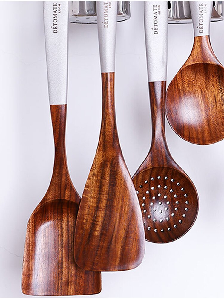 Laca de teca sencilla, utensilios de cocina coloridos, cocina de madera maciza, utensilios domésticos de cocina respetuosos con el medio ambiente