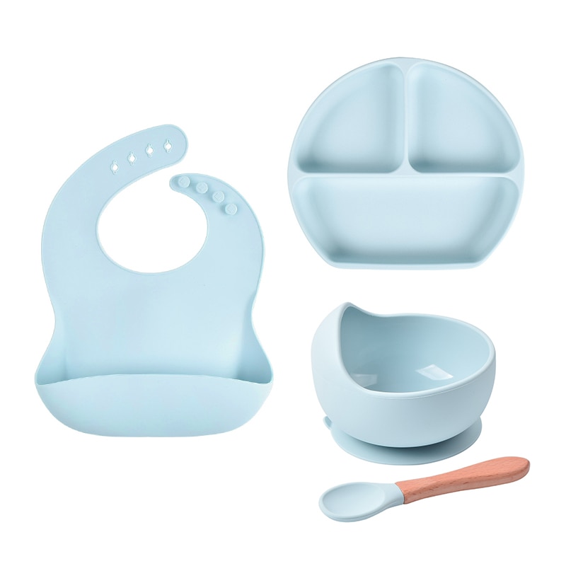 Juego de cuencos de silicona para bebé, juego de platos y cucharas sin BPA, vajilla para niños, plato de alimentación de succión antideslizante, platos de cena para niños, 4 unids/set