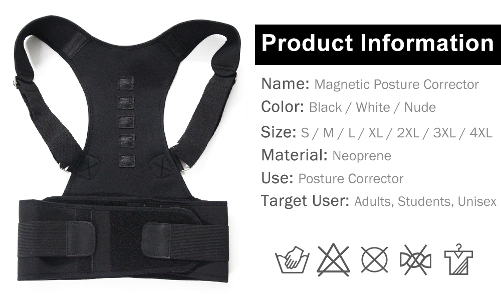 K-star winkel ondersteunt riem houding schouderpad magnetische therapie houding corrector brace schouder rug ondersteuning riem voor mensen: Zwart / S