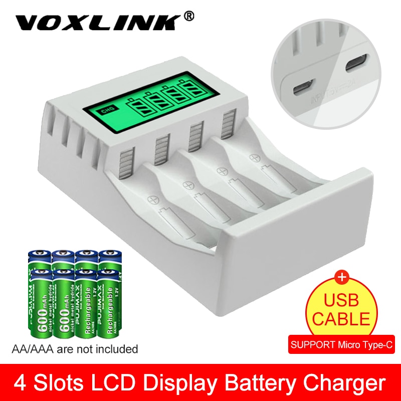 Voxlink Lcd-scherm Smart Intelligent Battery Charger Met 4 Slots Voor Aa/Aaa Nicd Nimh Oplaadbare Batterijen Aa Aaa lader
