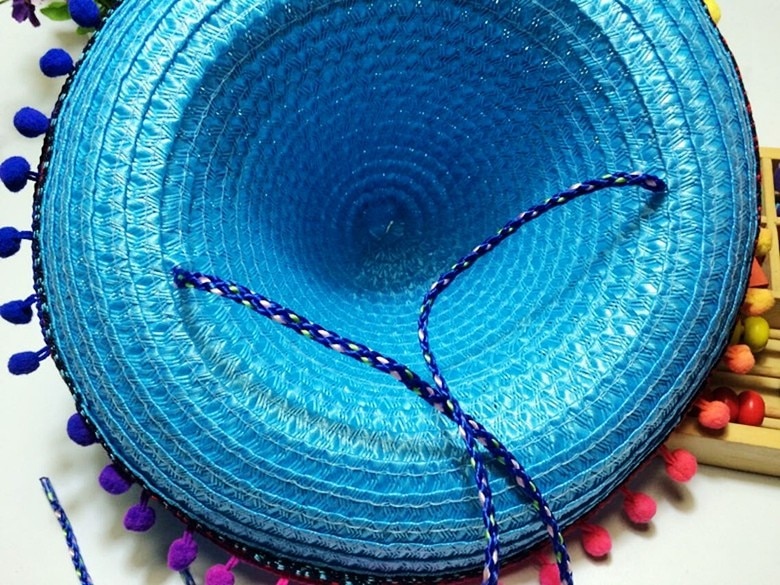 Mexican Sombrero For Children Kids Show Straw Hats Dance Props Pompom Party Hat 6Pcs/lot