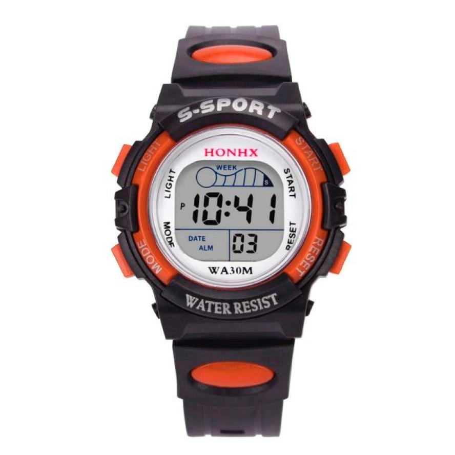 Tijdzone #50 Mode Waterdichte Heren Jongens Digitale Led Sporthorloge Kids Alarm Datum Horloge: orange