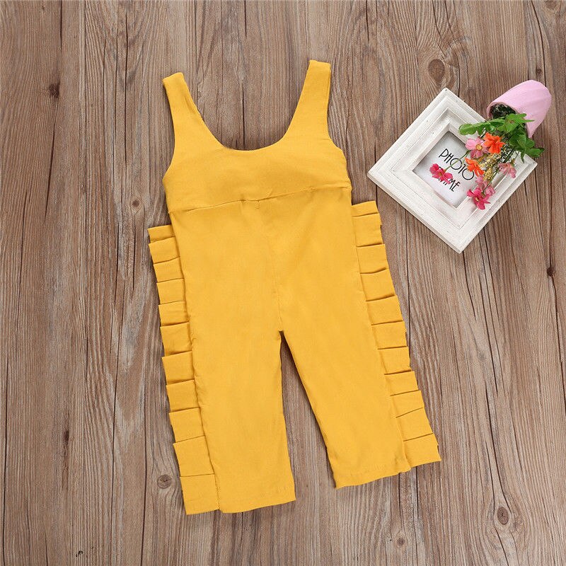 Cute Fold Overall Romper Baby Girls Clothes Jumpsuit Bow-knot Print Ruffle Decor 0-5Y Age Ifant Toddler Newborn Outfits Set