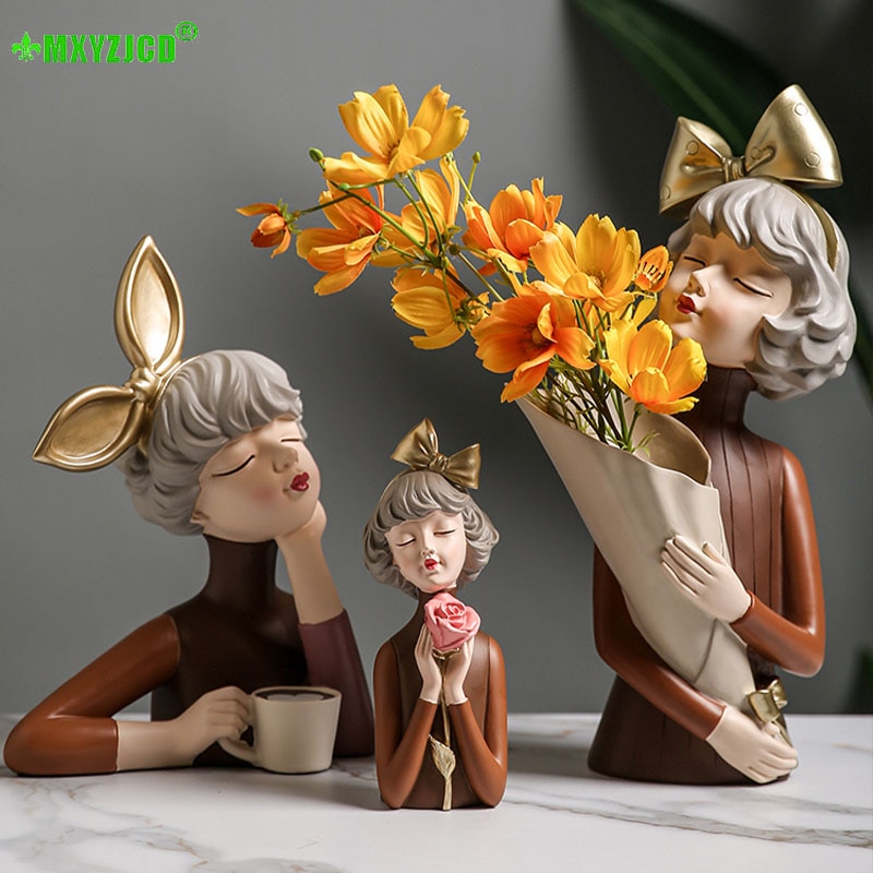 Flower Girl VaseCharacter Resin Art Statue Decoration For Exhibition Hall Living Room Flower Arrangement Ornaments tissue box