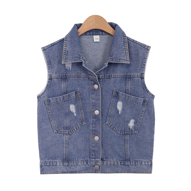 Gilet di jeans per ragazze primavera 2022 nuovo abbigliamento esterno gilet per bambini autunno gilet 4 5 6 7 8 9 10 gilet per bambini invecchiato cappotto abbigliamento per ragazze