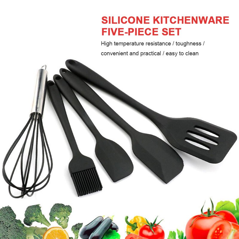 Utensilios de cocina de grado alimenticio, cuchara de silicona, utensilios de cocina duraderos, girador ranurado, sartén antiadherente, color rojo y negro