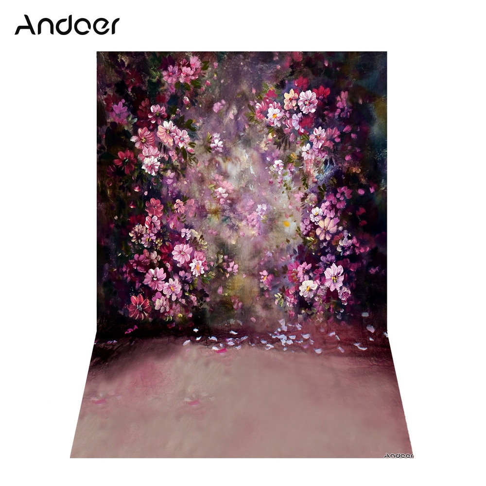 Andoer Photography Backdrop - 1.5x2.1m/5x7ft - Rose/Cherry/White Blooming Flower Wall - Digital Printed Polyester