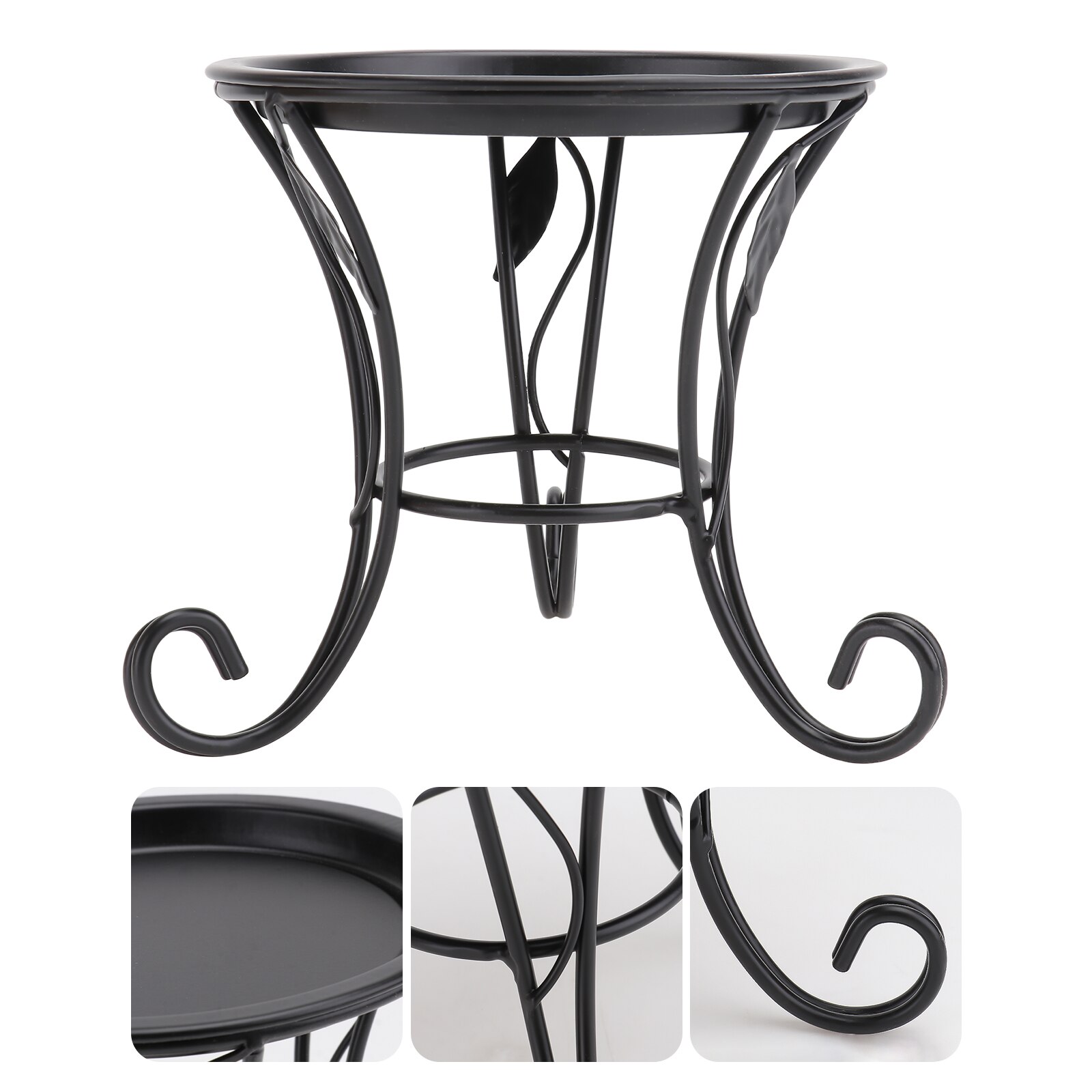 Iron Metal Mini Small Flower Plants Pot Stand for Indoor Outdoor Balcony Desk (Black): Black