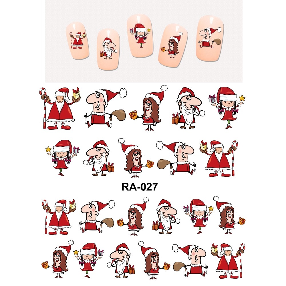 Uprettego nail art skønhed vand mærkat skyder negle mærkat jul juletræer sygeplejerske julemand baby børn  ra025-030