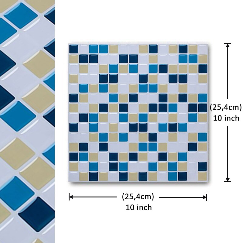 3D Selvklæbende Mosaik Sten Baggrund Selvklæbende Flise Vægdekoration Vinyl 25x25cm: T80224