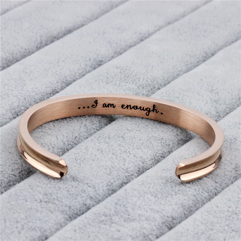 Stainless Steel Bracelet Bangles for Women I am enough Bracelet Friendship Cuff Bracelets Inspirational Jewelry pulseras: Rose Gold Plated
