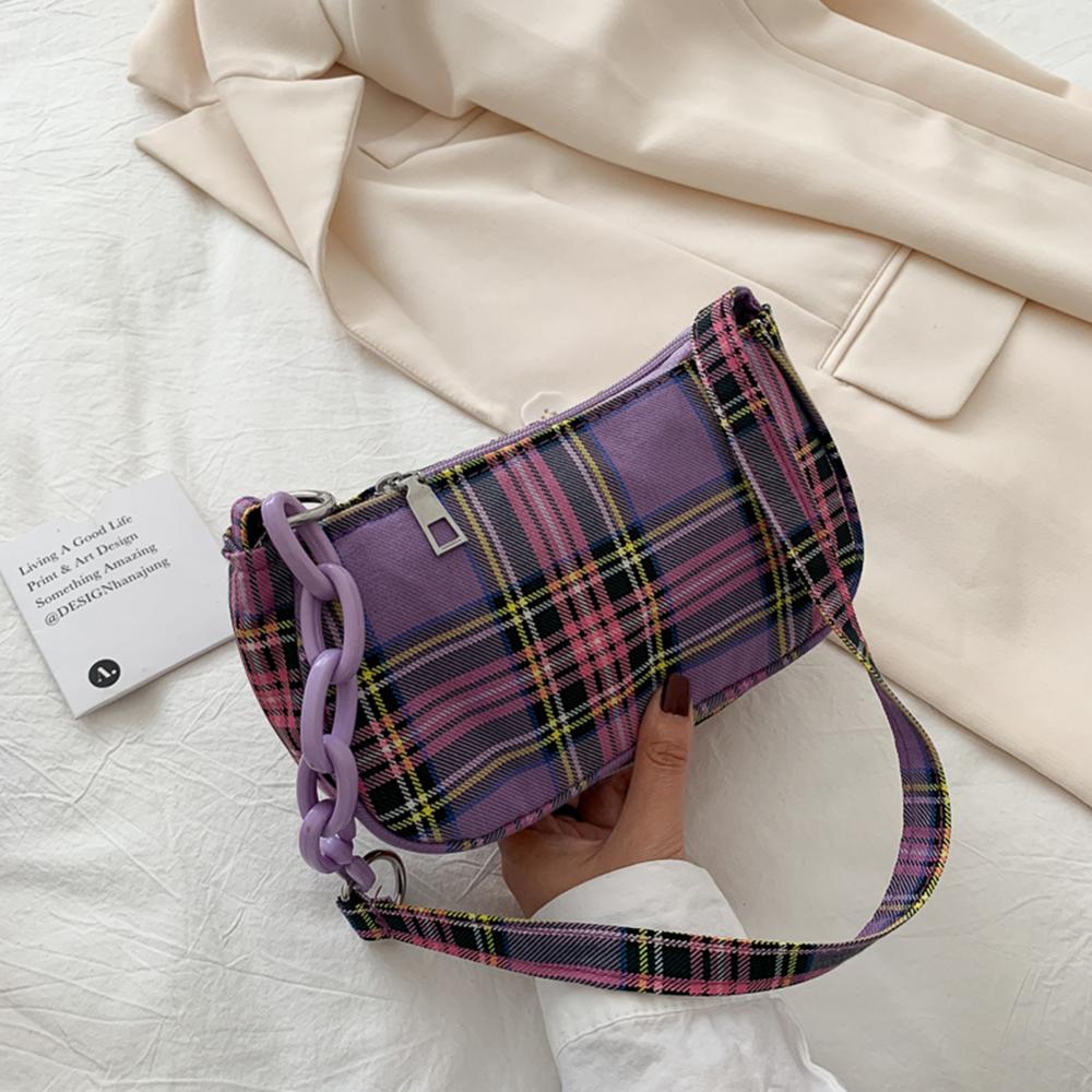 Famous Brand Shoulder Bag Vintage Retro Plaid Bags Sac Femme French lady Small Hand bag Tote bolsa feminia: purple