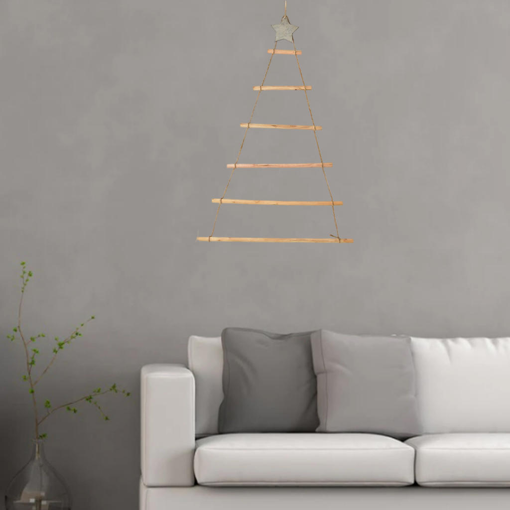 Christmas Tree Wall Hanging Crafts Branch Ladder Shabby Chic DIY Nordic Style for Festival Party Decor Ornament: Natural Wood
