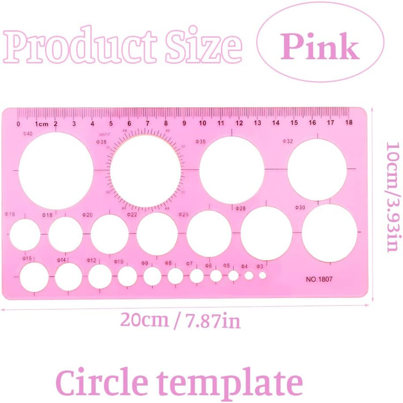 Rectangular circular hole ruler template plastic ruler Quilting tool Geometric template Drawing set for learning office: light green