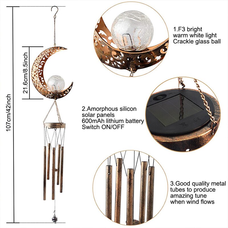 Solar- Wind Glockenspiel Licht retro Garten Eisen Kunst Licht Mond Sonne Stern Glas Ball Lampen draussen Dekoration Für Hof Terrasse fensterbank