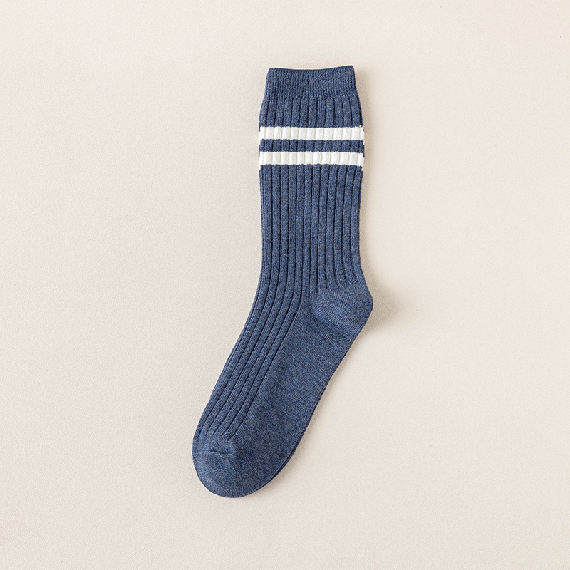 2021 novo outono inverno de alta qualidade 95% algodão listrado casual socks socks socks casual tripulação meias femininas respirável casual meias longas: Blue