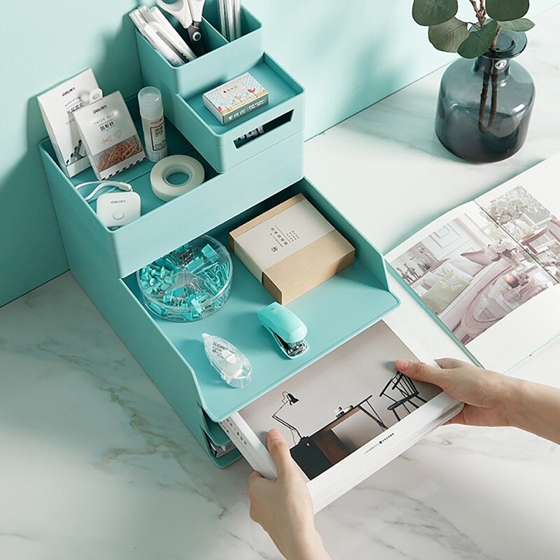 WBBOOMING Plastic DIY Storage Box Multi-functional Make Up Organizer Stackable File Cabinet Pencil Holder Desktop Storage Tool