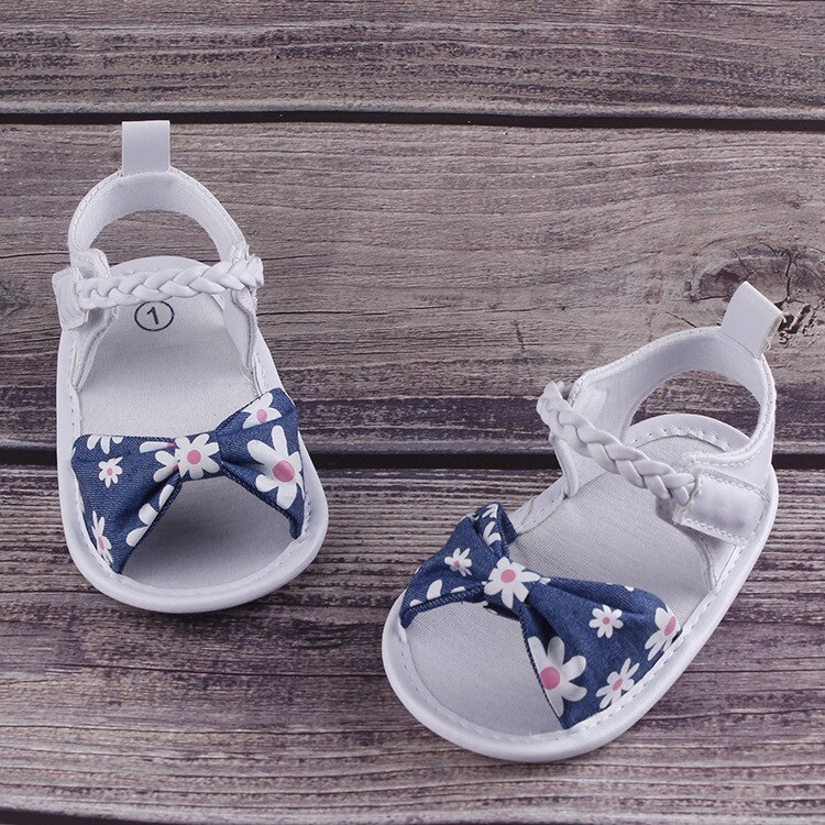 Pigesandaler sommersko lærred børn spædbørn småbørn baby pigesko blød sål sløjfe knude slip prewalkers sandaler