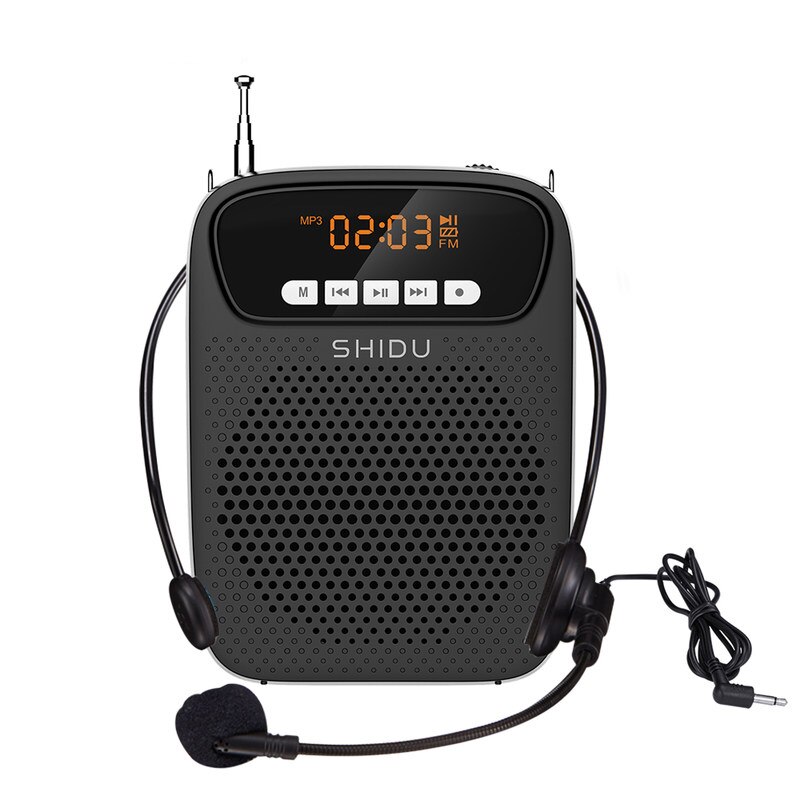 SHIDU-Amplificador de voz para micrófono para profesores, altavoz megáfono con Radio FM, reproductor de discos para guía de viaje