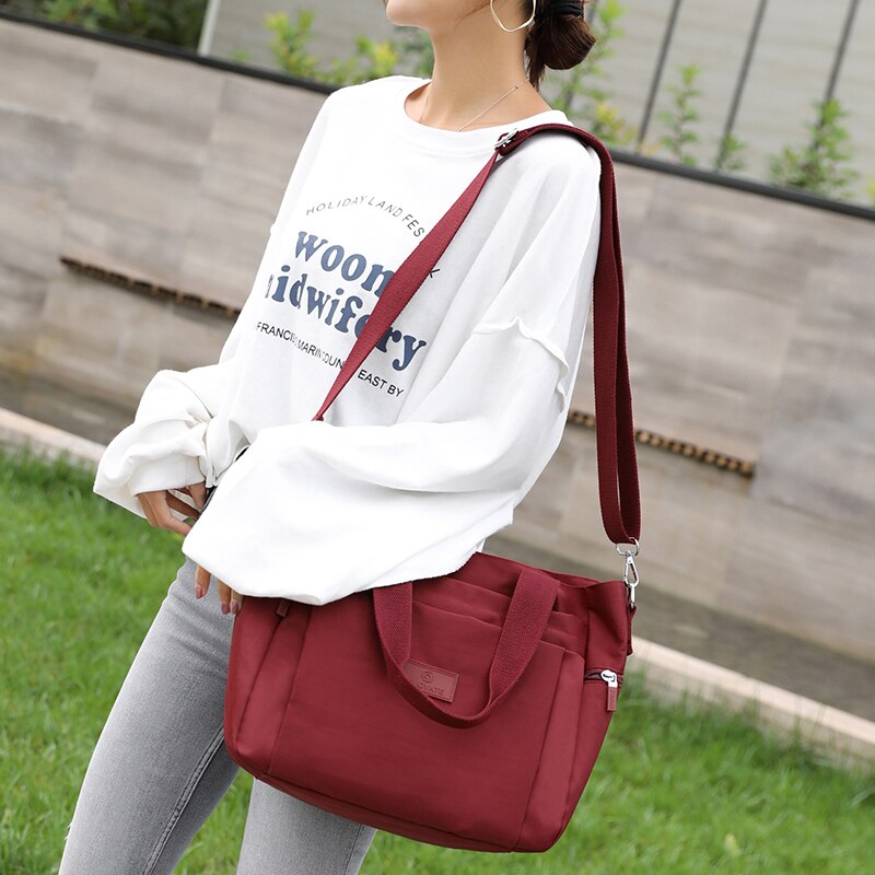 Nylon Shoulder Bags For Women Solid Color Casual Tote Large Capacity Black Crossbody Bag Soft Zipper Travel Handbag