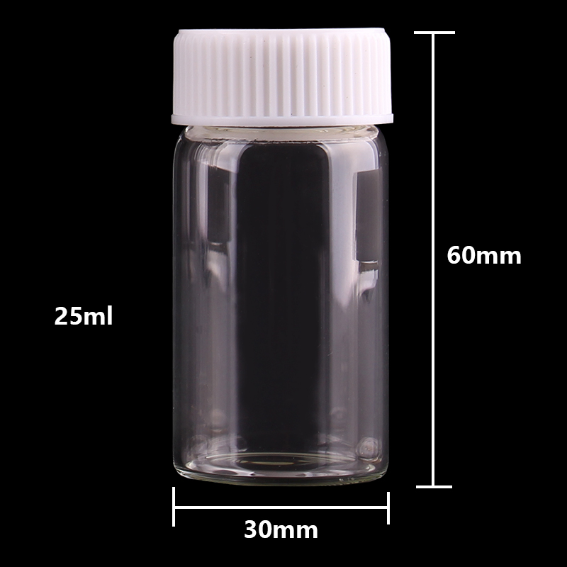 Botellas de vidrio transparentes de 15 ml, 25 ml, 40 ml, 50 ml, 60 ml, con tapón de rosca de plástico blanco, frascos pequeños, para manualidades, 24 Uds.