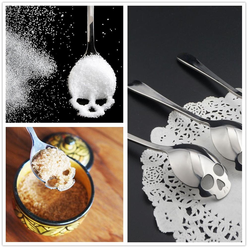 Czaszka cukier łyżeczka robić kawy herbaty 304 ze stali nierdzewnej 18/8 łyżka PVD tytan platerowany srebrny/czarny/złoty/wielobarwność