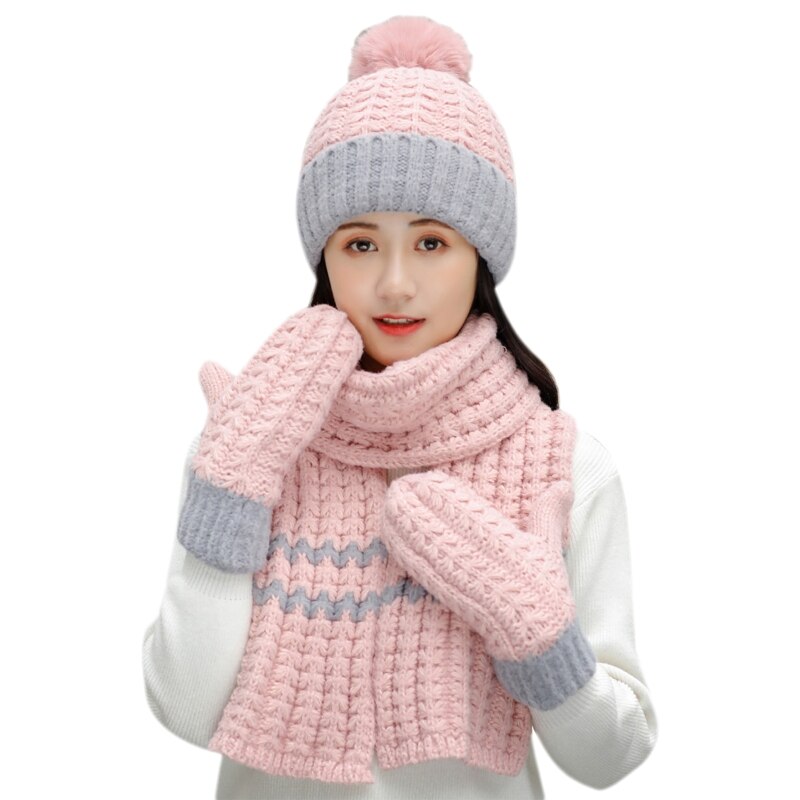 Baseball Hat Winter In Scarf Hat Glove Set For Women Beanie