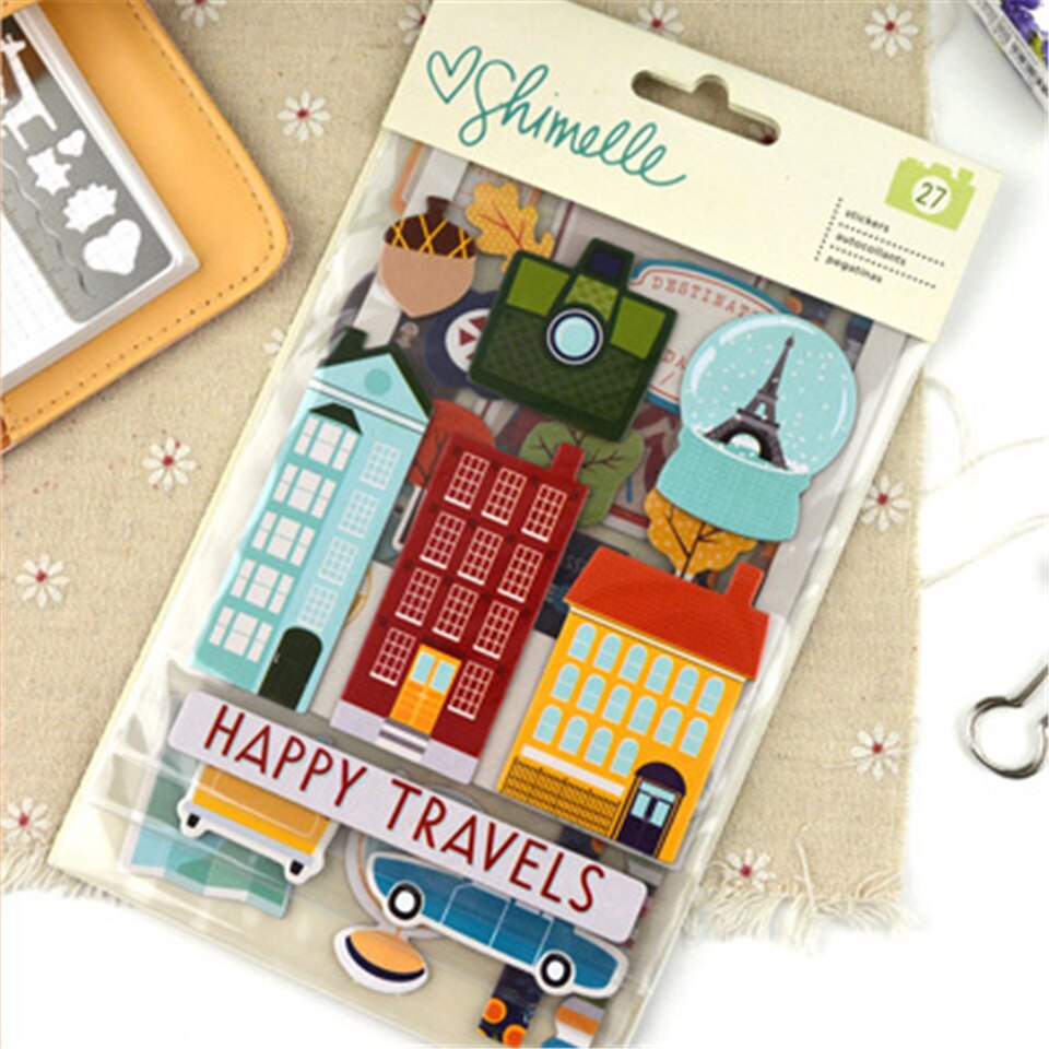 Reisthema drielaags karton papieren stickers kits stansen voor doe-het-zelf scrapbooking junk journal album sticker kaart maken  s074: B-stijl