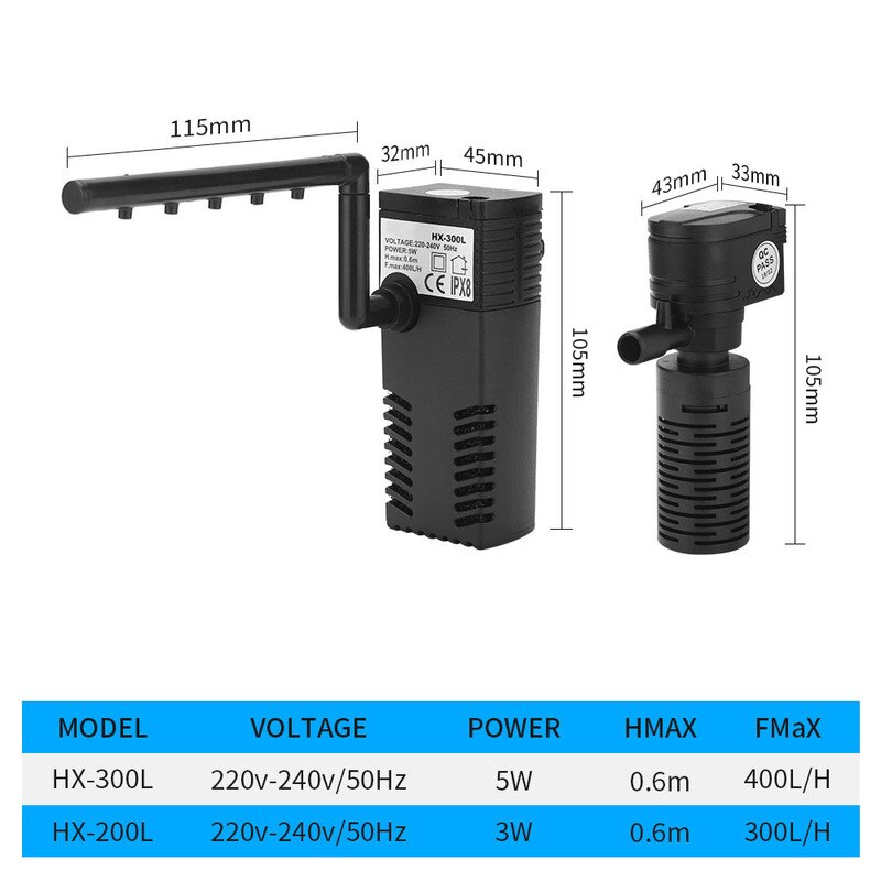 3 in 1 Fish Tank Multi-function Filter Rain Tank Circulation Aquarium Aeration Pump Aquarium Oxygen Submersible Water Purifier