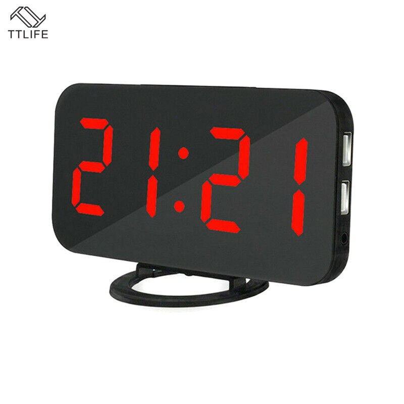 Electric Digital Alarm Clock Mirror LED Display Voice Control Multifunction Snooze Digital Table/Desk Clocks Words USB Charge: 2