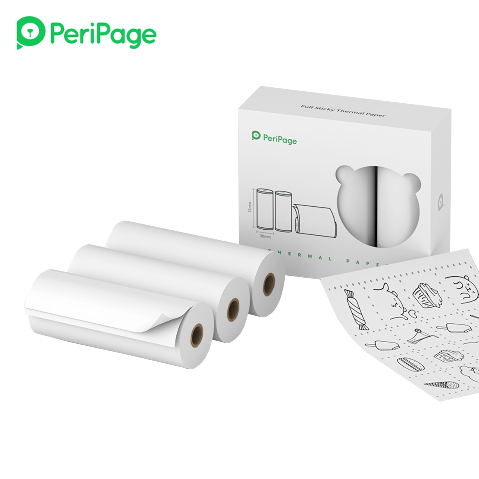 PeriPage – 3 rouleaux de papier autocollant thermique 77x30mm, papier autocollant imprimable sans BPA pour PeriPage A9/A9s/A9 Pro/A9 Max