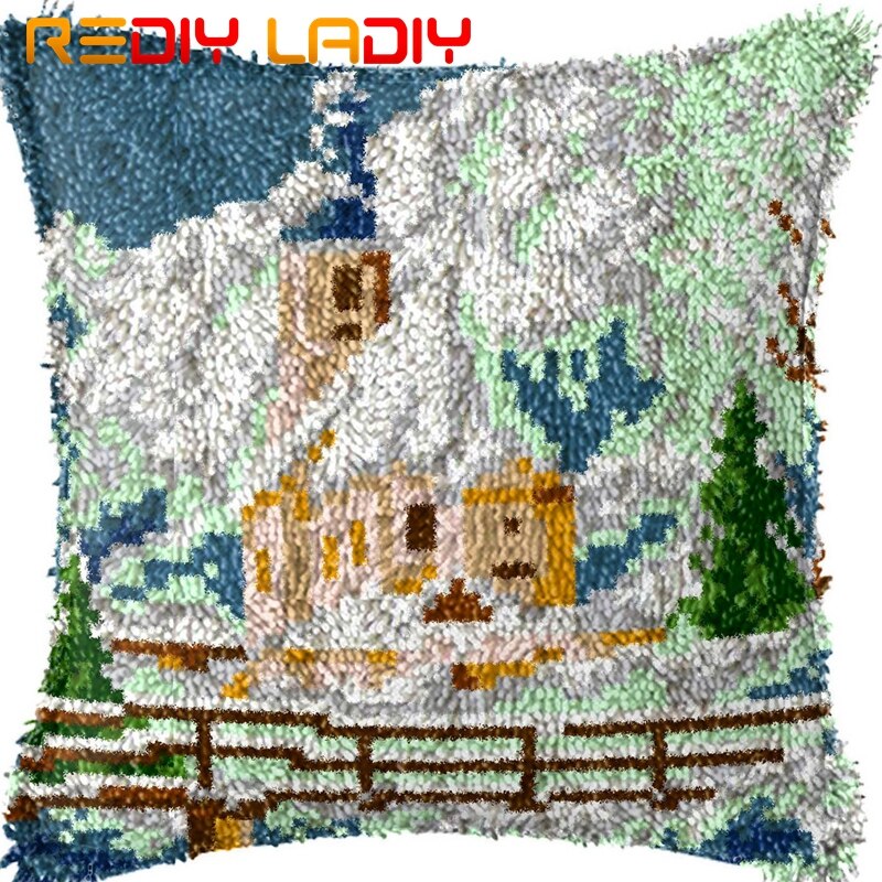Kits de ganchos de pestillo para hacer tu propio cojín, paisaje de costa, funda de almohada de ganchillo de lona impresa, funda de cojín con gancho de pestillo, Hobby y manualidades: BZ378