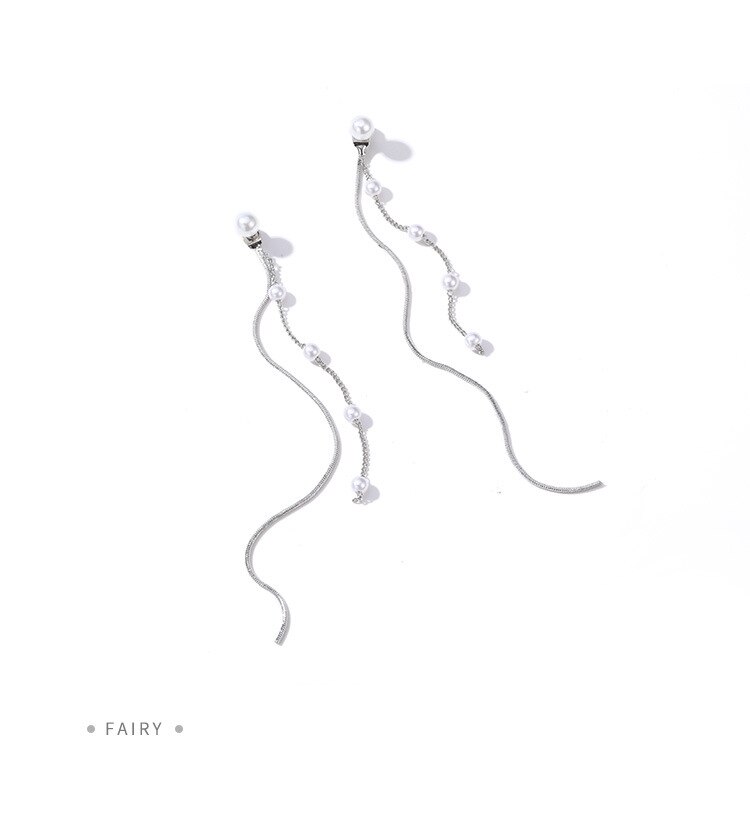 S925 Pin Stud Oorbellen Witte Parel Lange Fringe Oorbellen Modieuze Temperament Lange Oorbellen Voor Vrouwen Party