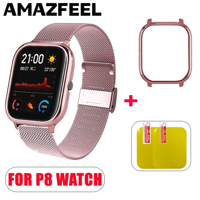 P8 cinta caso protetor filme pulseira de metal para colmi p8 pulseira de relógio universal p8 1.4 polegada relógio inteligente caso protetor banda pulso