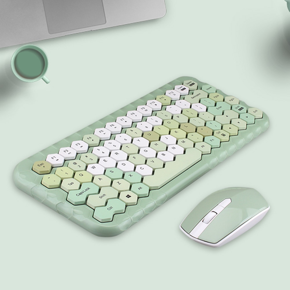 Wireless Keyboard and Mouse Combo Honeycomb Keycaps 83 Keys Keyboard and 4 Keys Mouse PC, Laptops