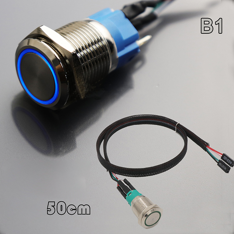 Cable de interruptor de botón de Metal para PC, interruptor de botón SW de alimentación de inicio de Host, botón SW de reinicio de computadora con Cable de reinicio automático/autobloqueo: Blanco