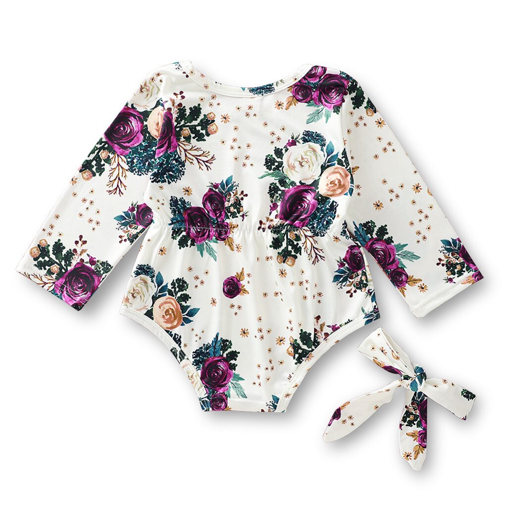 Newborn Accessories Infant Baby Boy Girls Clothes Long Sleeve Print Romper Bodysuit+headband Outfits Romper Baby Clothes