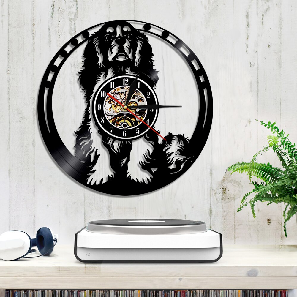 Cavalier king charles spaniel hund 3d veggklokke vinylplate klokke valp ainmal barnehage kunst veggdekor for kjæledyrelsker