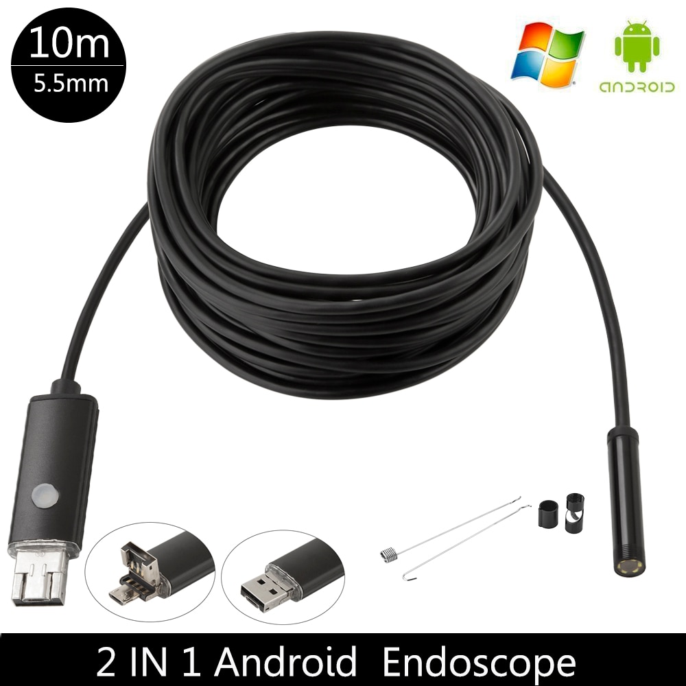 5.5mm Android USB Endoscope Camera 1/2/5/10M Flexible Snake Tube Inspection Smart Android Phone OTG USB Borescope Camera