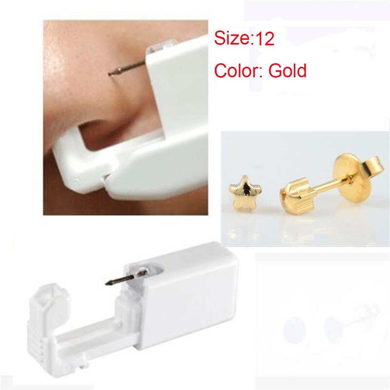 OPPOHERE Wegwerp Geen Pijn Veilig Steriele Oor Stud Piercing Gun Kit Neus Stud Piercing Tool Kit Bouwen In Staal Stud oorbel Ster: Gold 01