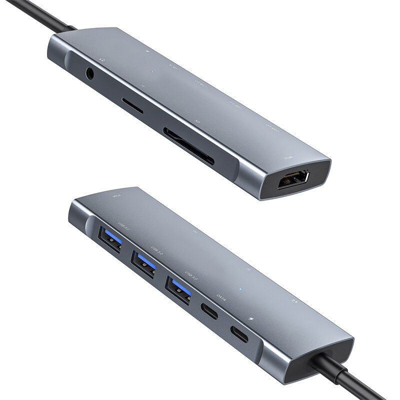 9 portów 9 w 1 typ C Usb C Hub HDMI Jack 3.5 wieloportowy Adapter do tabletu MacBook Pro Huawei Xiaomi Dell Samsung Dell Lenovo