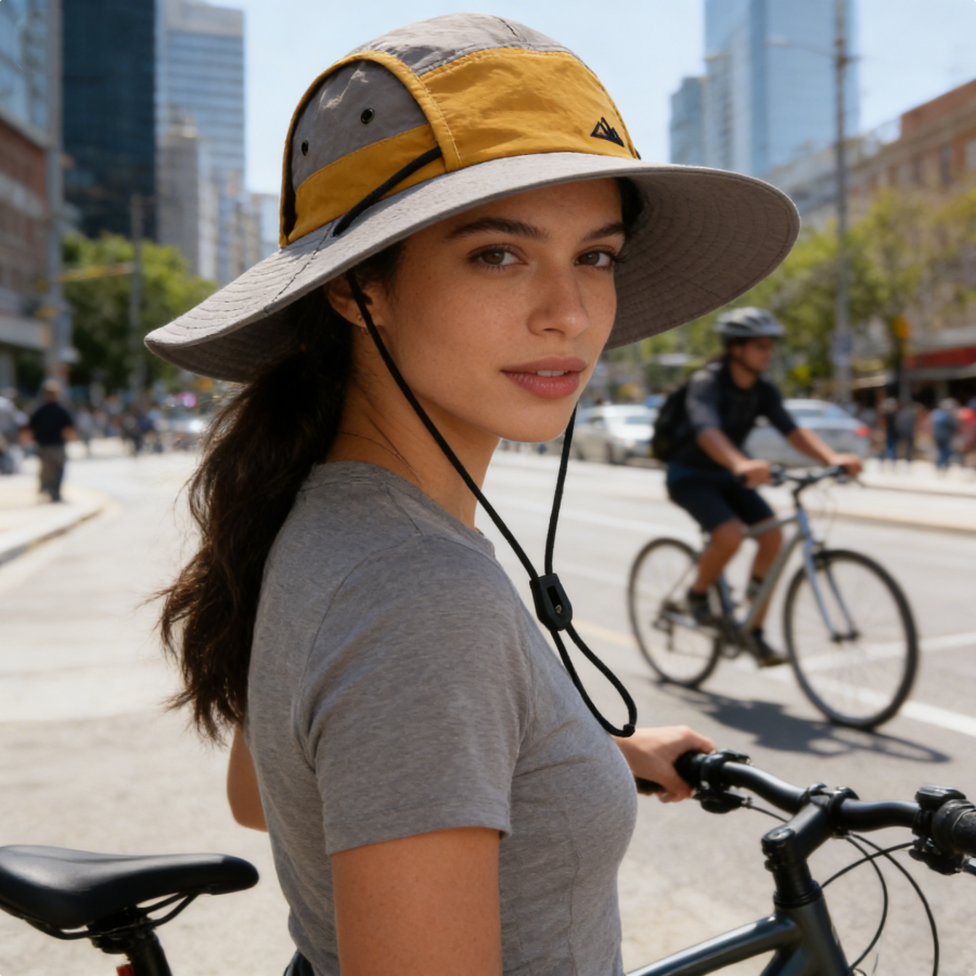 Ein faltbarer, leichter, schnell trocknender, sonnenschützender Fischerhut mit Farbblock. unisex-Stil mit großer Krempe für atmungsaktiven Sonnenschutz. Geeignet für draussen-Aktivitäzehn, Wandern, Angeln und Höhle täglichen Freizeitgebrauch.