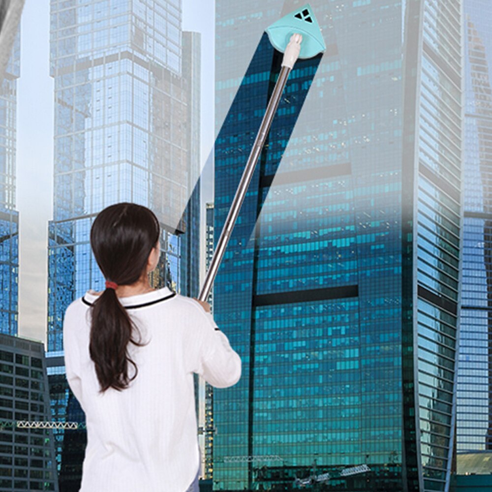 Dupla face janela de vidro limpar magnético com 4 pçs ajustável hastes conjunto doméstico high rise edifício triângulo vidro escova mais limpo