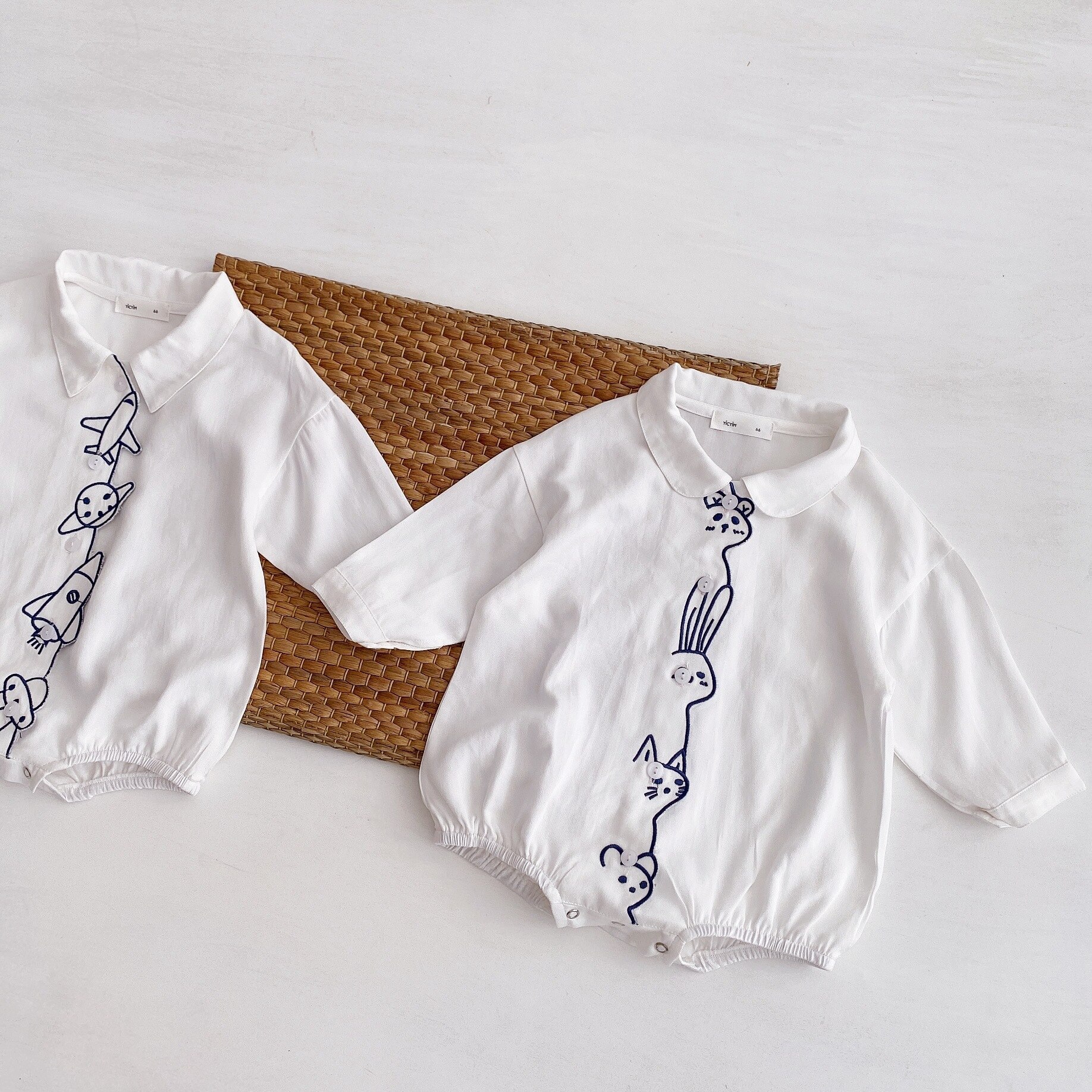 Automne bébé garçons et filles mignon broderie à manches longues body style japonais blanc coton combinaisons décontracté