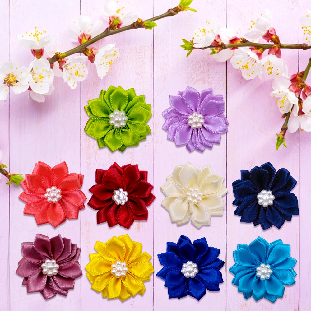 Lazos para el pelo de perros y gatos con flores, bonitos lazos para el pelo para perros, bodas, fiestas, vacaciones, accesorios diarios, lazos de aseo para mascotas con bandas de goma, 100 Uds.