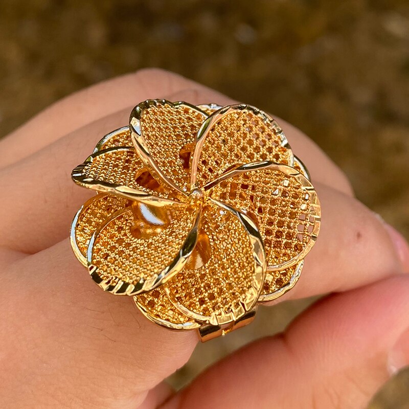 Free Size Ethiopia Rings Dubai rings For women 24K gold Plated African Party wedding Middle East Rings Hallowe